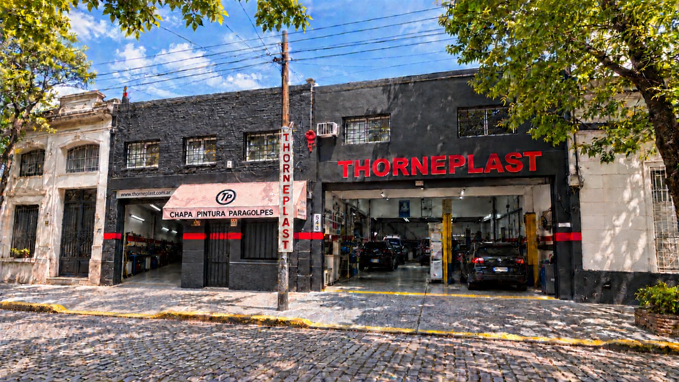 Frente del taller ThornePlast en la calle Thorne